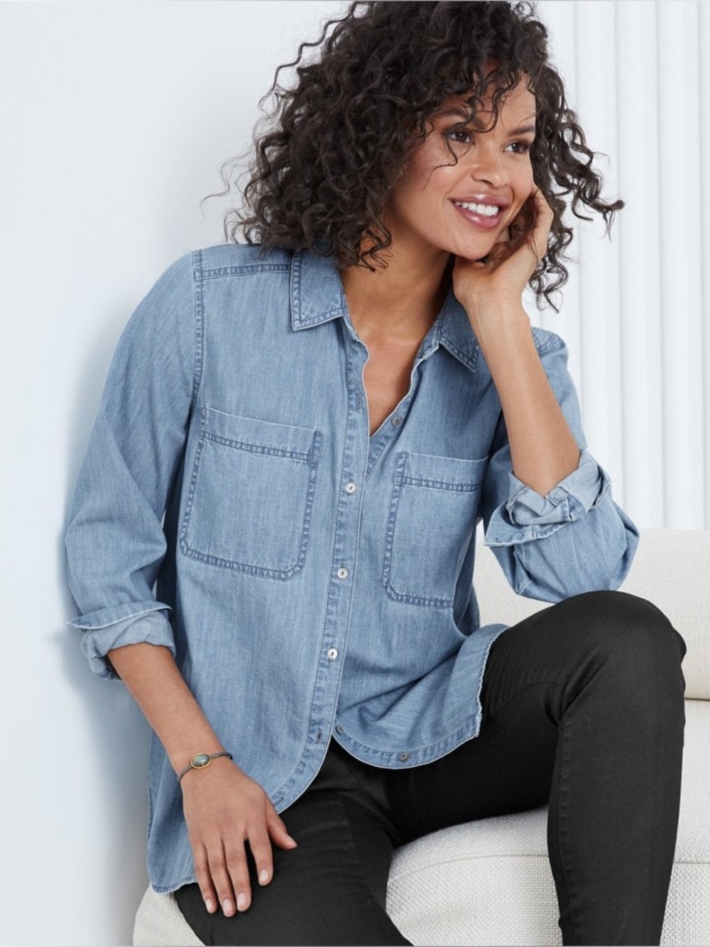 Abercrombie & Fitch Lyocell Chambray Long Sleeve Button Down Shirt